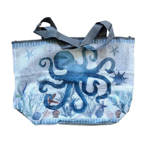 Large Octopus Patterned 7 Pocket Mesh Sand-Proof Beach Bag - Picture 1 of 5